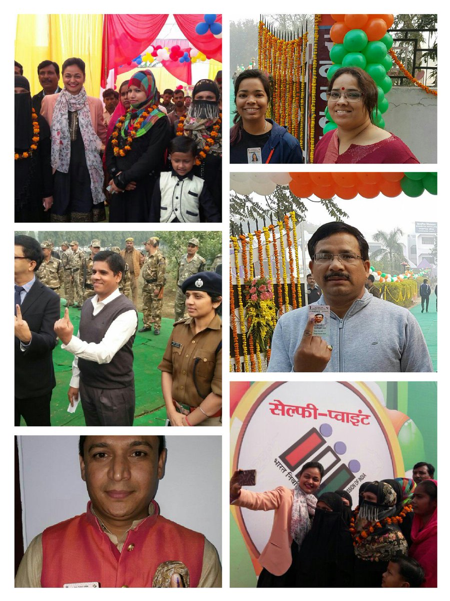 HINDUSTAN_LKO's tweet photo. लखनऊ में कुछ यूं दिखे मतदान महापर्व के रंग। 60.1% मतदान। मॉडल और महिला बूथ रहे आकर्षण का केंद्र। https://t.co/uXtzYcv1XL