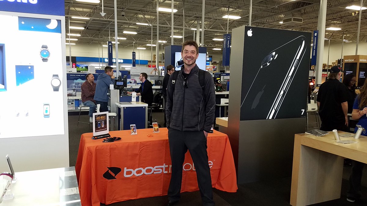 Clint also front &amp; center supporting Boost + Sprint day at BB!  He's looking to repeat his strong day yesterday.