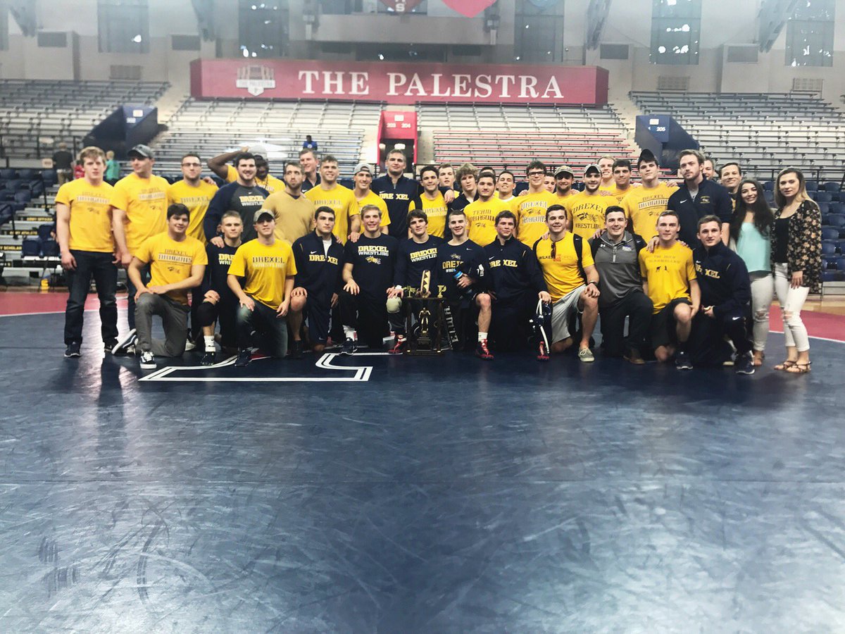 DrexelWrestling's tweet photo. The dragons win the Abners Cheesesteak trophy for the second year in a row. https://t.co/PIbtDKeVgC