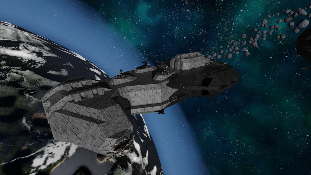 Lonebigfoot's tweet photo. Well I stayed up way too late working on this but Here is my next CV in @EmpyrionGame Very WIP. @RicSpade23 @Barndawg14 @Seb3rus https://t.co/Oe1TbioppN