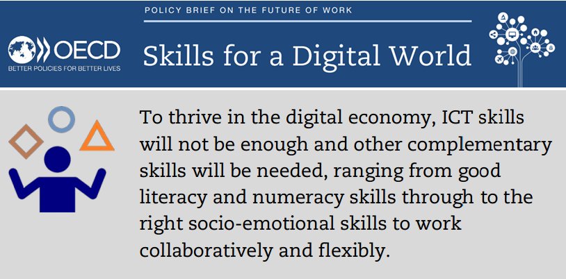 OECD's tweet photo. How can policies on #skills help us meet the challenges of #digital world? See our policy brief https://t.co/w9d96bbDVq [PDF] #FutureOfWork https://t.co/kMffV6XvhI