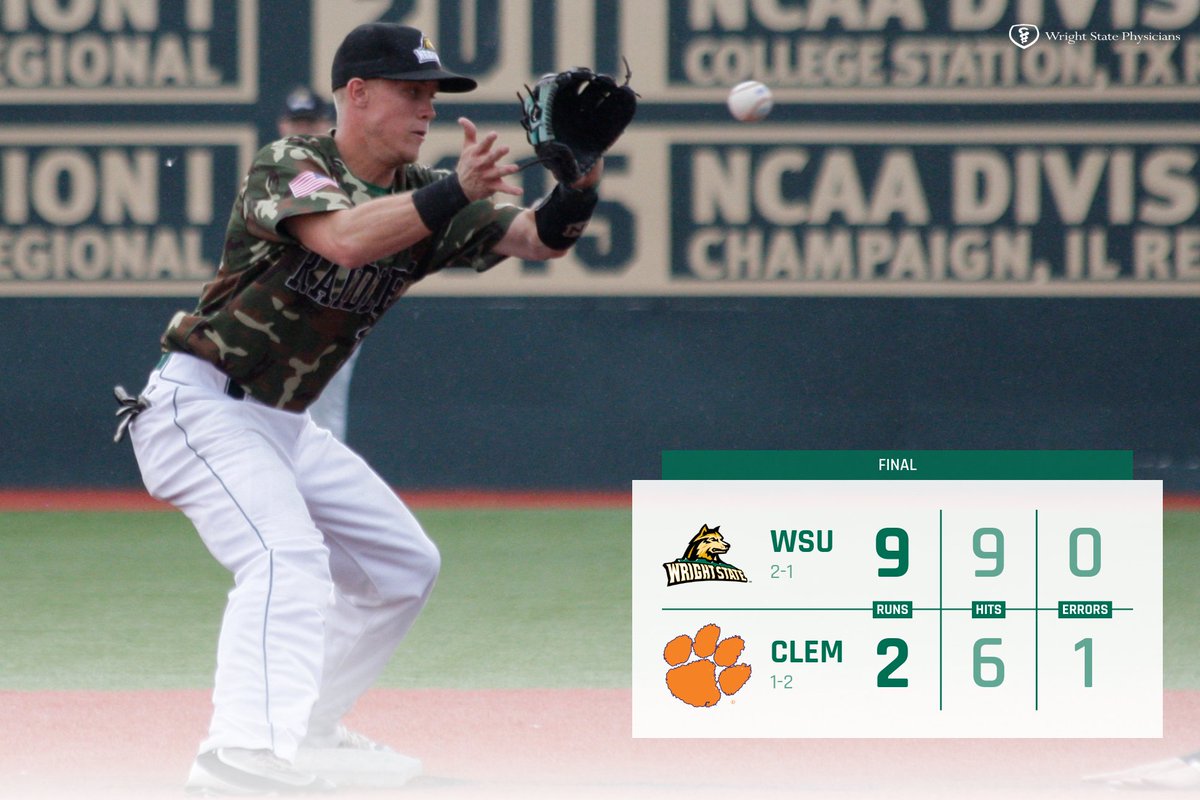 WSURaidergang's tweet photo. RAIDERS WIN!! We take Game 3 and the weekend series vs #10 Clemson! D. Sexton gets the W (6.2IP, 1ER, 7K) and Seth Gray led team with 4RBI! https://t.co/pQFFIqYq8D