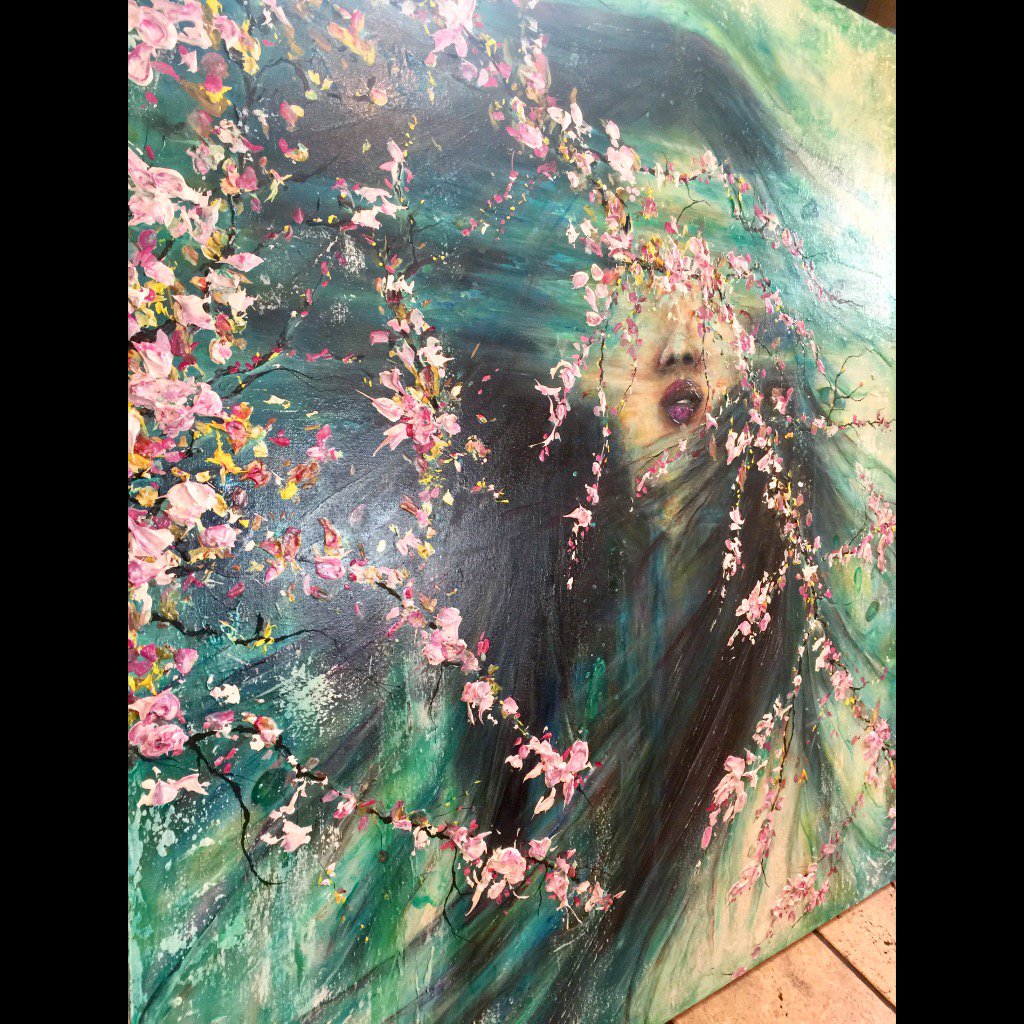 KellieThomasWal's tweet photo. Finished 48x48 #firstfridayslb #gallery #geisha #cherryblossom #modernart #interiordesign #longbeach #painting https://t.co/Pvl5RyEgen