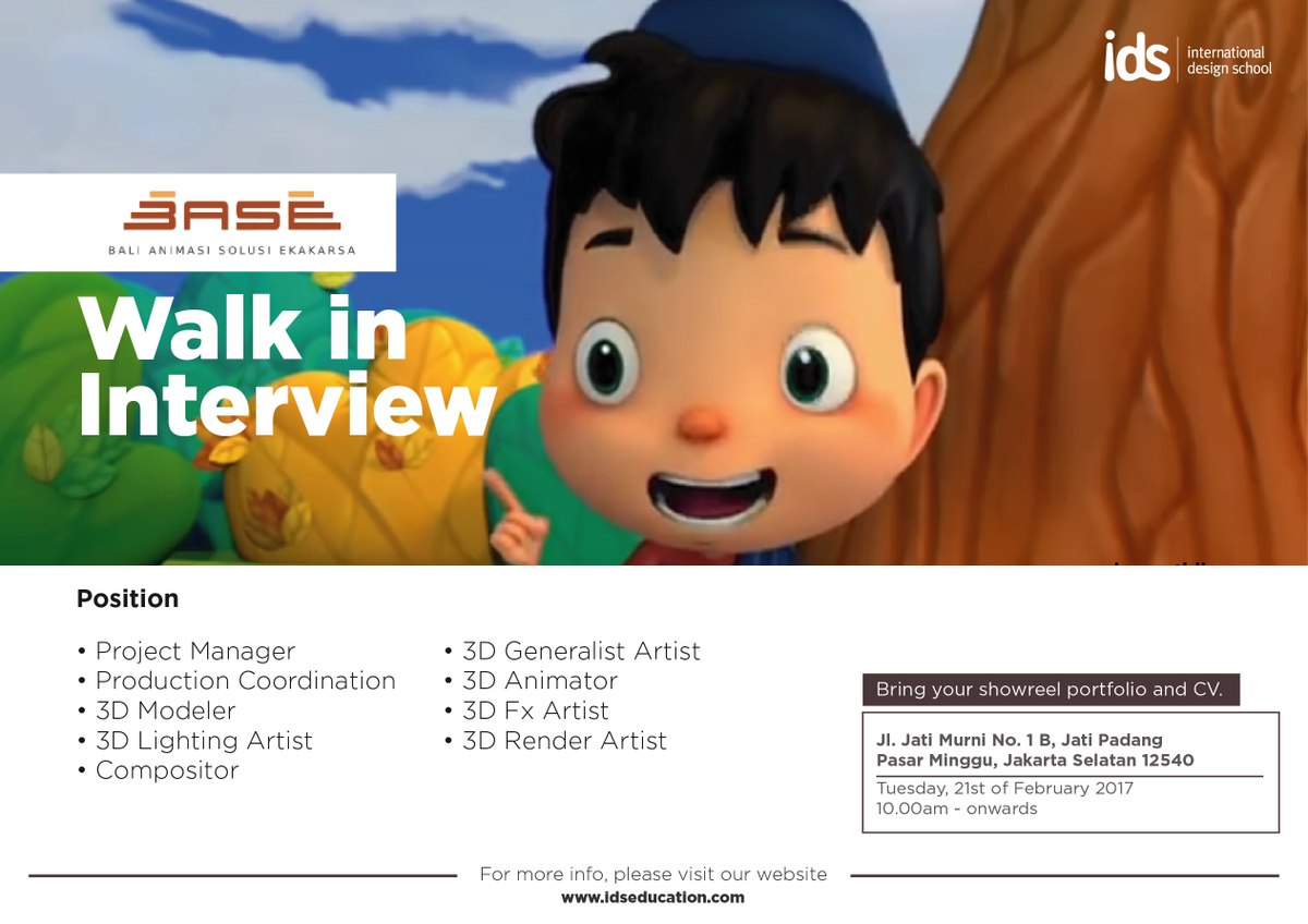 BESOK! Bawa CV dan portfolio Kamu ke IDS karena Base Bali mengundang Kamu untuk walk in interview. Yuk jangan sia-siakan kesempatan ini!