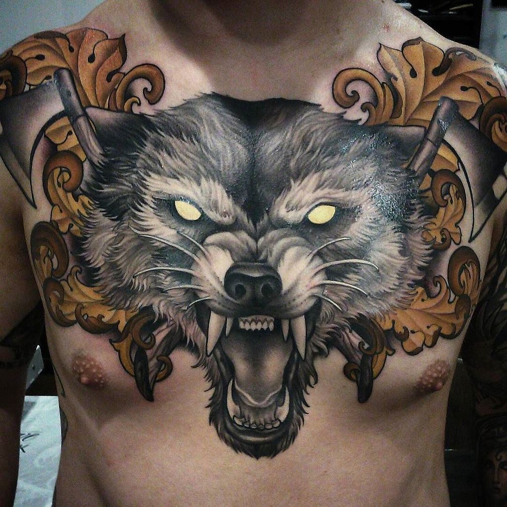 100 3d Realistic Wolf Chest Tattoo Design png  jpg 2023