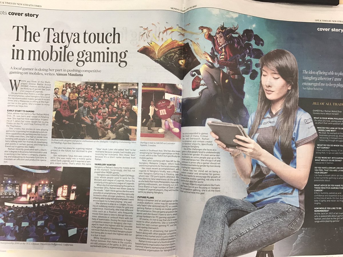 TatyaAnn's tweet photo. Get your copy of today's @NewStraitsTimes fam (for Malaysians)  🌚 @vainglory @VainglorySGMY @Hammers_Esports https://t.co/3jMPkK6nOn
