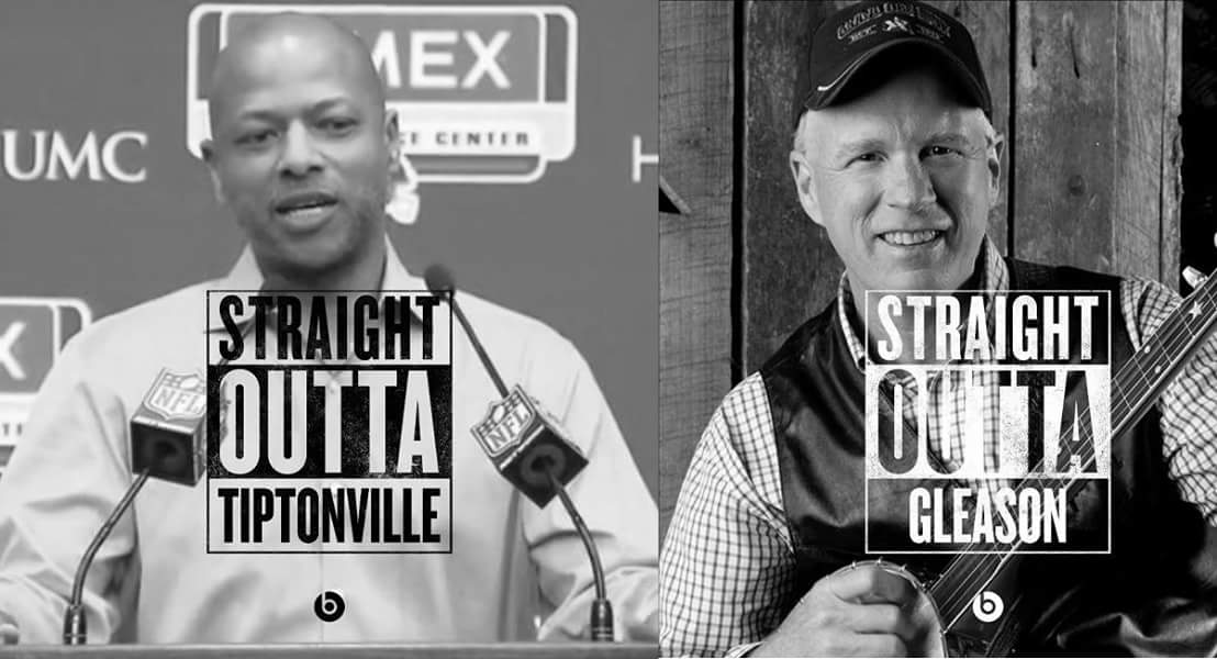 HuskerVol's tweet photo. That's New York Giants GM #JerryReese on left and banjo player and humorist #MikeSnider on right. #TiptonvilleTN #GleasonTN https://t.co/UjK67fweRm