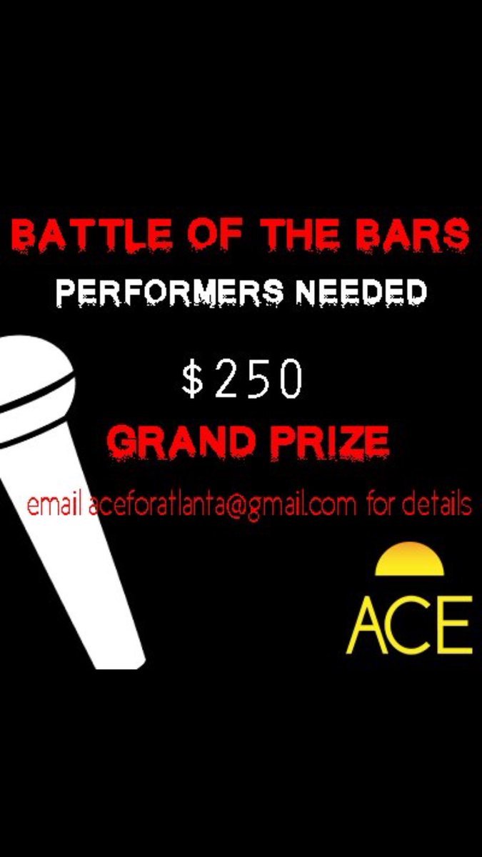 ace_atlanta's tweet photo. ‼️ATTENTION‼️🗣
Rappers, Poets, etc. in the AUC 👥
Come out Saturday for a chance to win a cash prize 👀👀
Email to sign up 🎤🎧🎤 #acebars https://t.co/RS4fvKYEzG