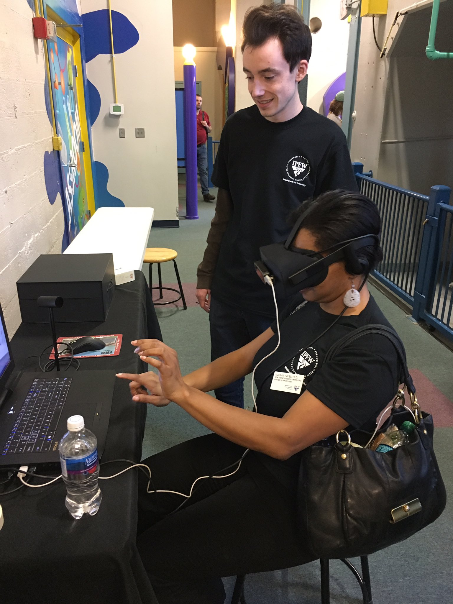 Woman using VR helmet