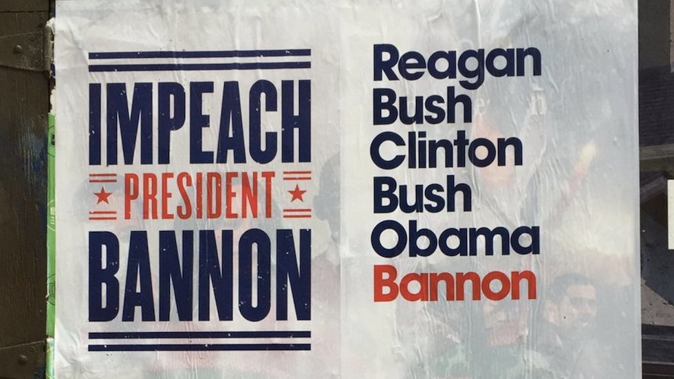 thehill's tweet image. "Impeach President Bannon" signs posted around major US cities hill.cm/UAIRLFm