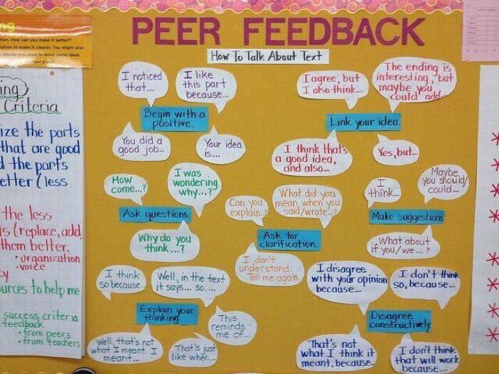 Alex_Corbitt's tweet image. Peer Feedback Sentence Frames 👥🗣👂🏽💡 (by @WeAreTeachers) #edchat #education #elearning #edtech #engchat #mathchat #sunchat #pblchat