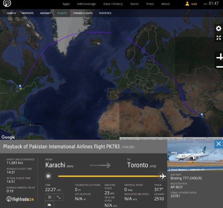 TomPodolec's tweet photo. Each of these tails spent 14+ hours in the air to get to #Toronto. And their combined flight paths almost circle the globe. #CX826 #PK783 https://t.co/0SA6rIkpFZ