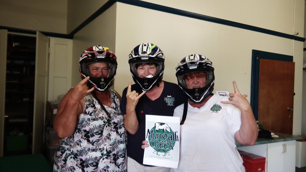 MungalliCreek's tweet photo. Mungalli Creek Dairy - compliant with new helmet laws. #wearahelmet #dairyqueens #modellingcontract https://t.co/3yiESkJ8Vs