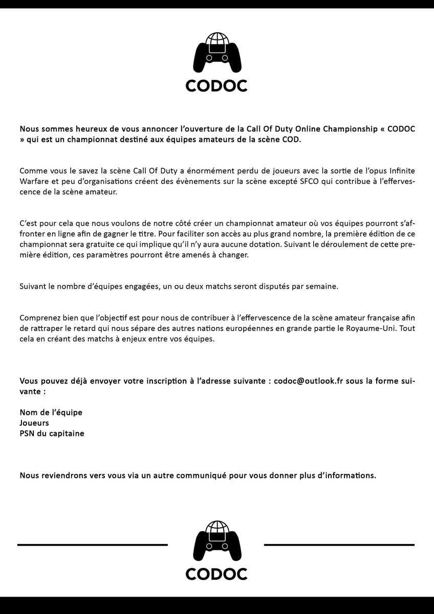 _CODOC's tweet photo. Voici le premier communiqué, #RTs appréciés @SFCO_eSport @DexertoFR @WtD_eSport @TeamRedVen https://t.co/VdNUNVB1qe