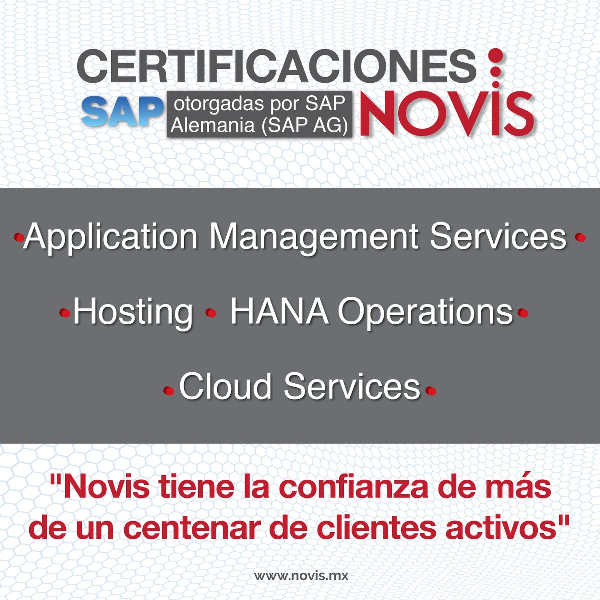 Novis_SP's tweet photo. #Novis se ha consolidado como la única empresa que ha obtenido 6 certificados otorgados por #SAPAlemania https://t.co/M5u7klF159 https://t.co/h3hEFLfqO0