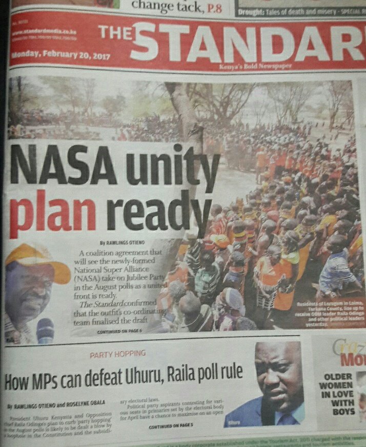 MajimajiKenya's tweet photo. #Brekko Newspaper review @GhettoRadio895 #Brekko #DroughtInMarsabit #Brekko #BaringoAttacks #Brekko #NASA #Jubilee2017 #Brekk https://t.co/qTc3BUbR0q