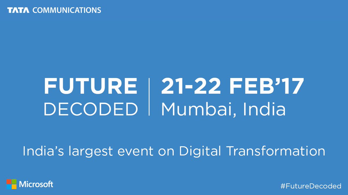 tata_comm's tweet photo. Pop by our booth at @MicrosoftIndia @ModernBizIN #FutureDecoded. Don't forget to drop your business card for a chance to win a prize! https://t.co/VzzK5KUEj5