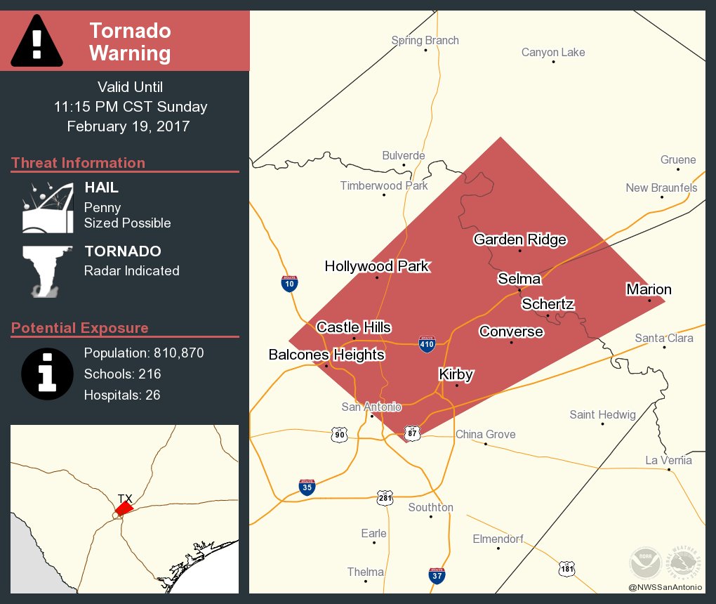 Tornado Warning including Schertz TX, Universal City TX, Converse TX