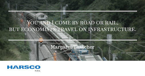 HarscoRail's tweet photo. “You and I come by road or rail, but economists travel on infrastructure.” – Margaret Thatcher #trainbuff #trains #trainquotes https://t.co/l0jcFXYIkY