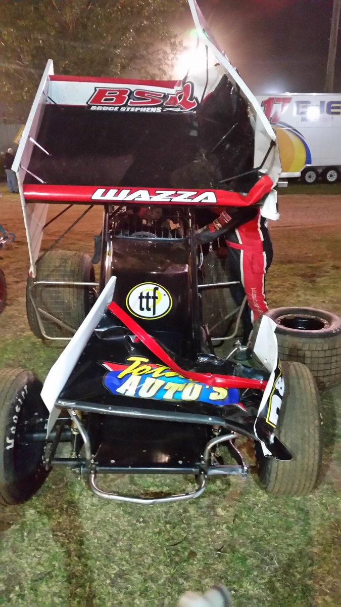 BSR_v91's tweet photo. Unfortunately he hit an infield tire on the 1st lap of the A main &amp; rolled challenging for the lead..fast again,disappointing end https://t.co/2DL7Lwbnbg
