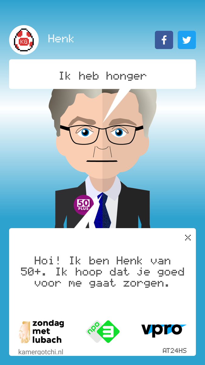 EdithdeKoning's tweet image. Ik speel Kamergotchi en ik moet voor Henk zorgen. #zml kamergotchi.nl
Hoi Henk!