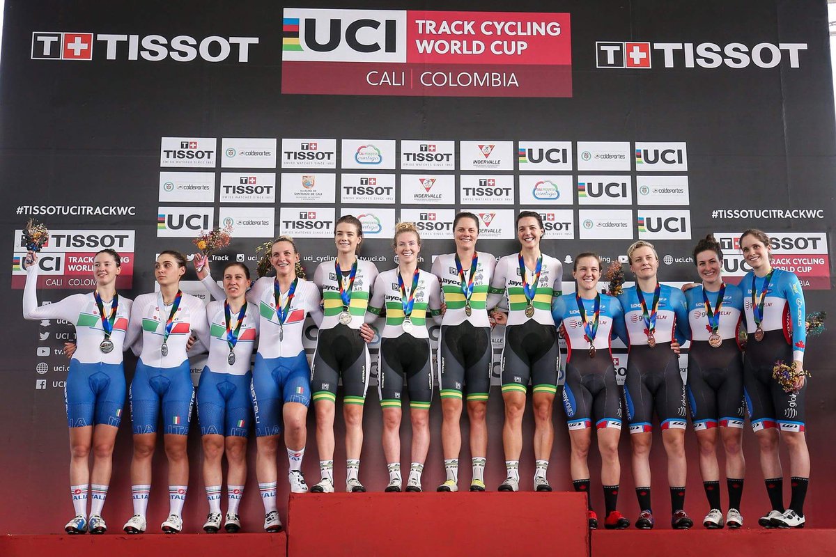 Always special to share the top step with teammates. Solid ride to win GOLD at @TrackWCupCali in the TP. The crowd was incredible!