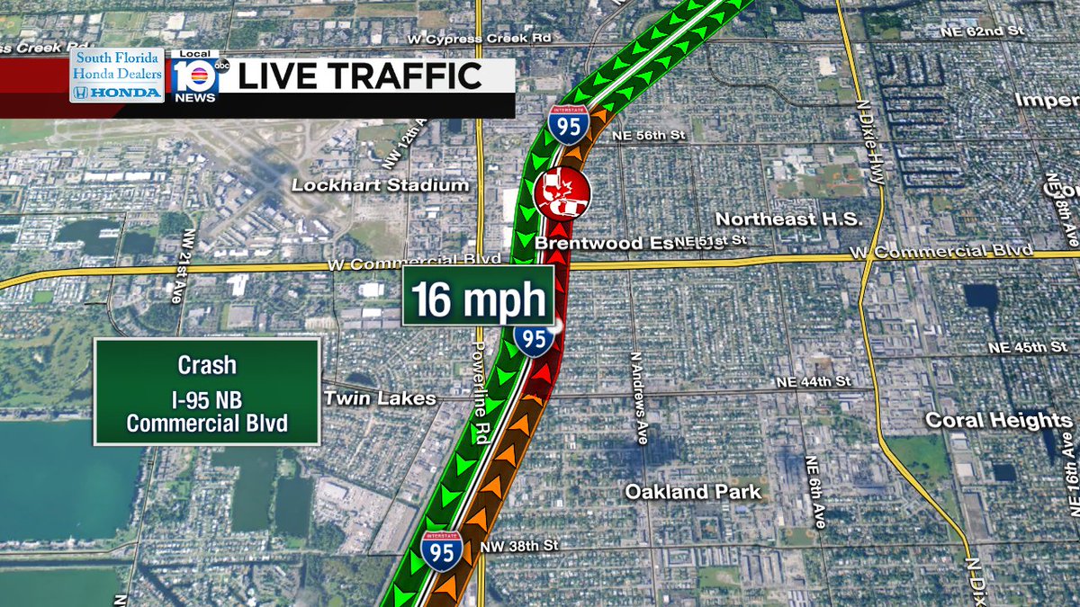 Crash on I-95 NB at Commercial Blvd #traffic https://t.co/czVEt2oved