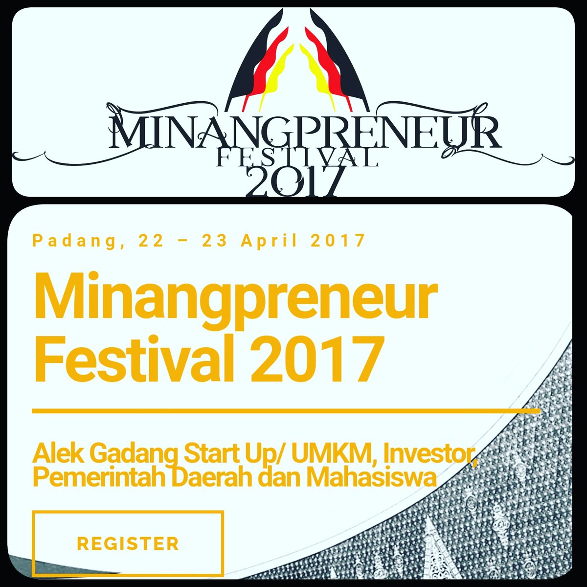 irwanprayitno's tweet photo. Minangpreneur Festival: Memanggil Jiwa Entrepreneur Muda Minang utk Show Up

Selengkapnya di
https://t.co/QYd1wYKURa
https://t.co/h84Mthf7DZ https://t.co/BSmyy9Lmo2