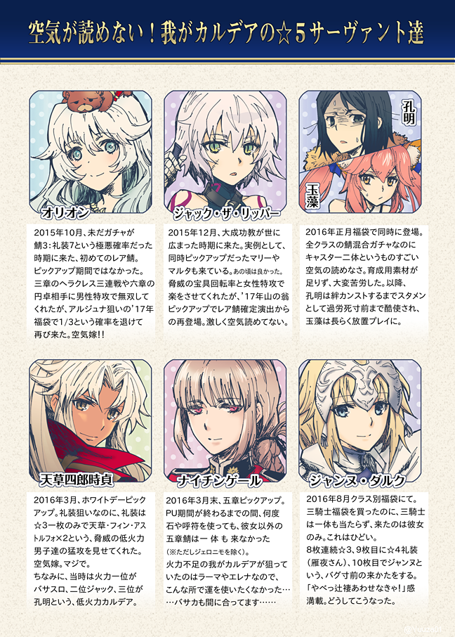 一回やってみたかったうちのカルデア晒し。事前登録からの初期組微課金勢としての結論は「☆5は狙って当たるものじゃない」「どうしても☆5欲しい時は福袋買う、けど目当てが来るとは限らない」「運と金」。…いやー推しキャラが☆5じゃなくて良かった、本当に。 #FGO 
