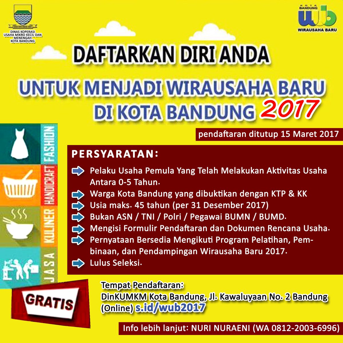 Ayo Daftar #WUB2017.
Ke Kantor Dinas, jl.Kawaluyaan 2
atau klik s.id/wub2017

Info:@NuraeniSe
<a href="/ridwankamil/">Ridwan Kamil</a> <a href="/sekitarbdg_/">Sekitar Bandung</a> <a href="/infobdg/">BANDUNG ᮘᮔ᮪ᮓᮥᮀ</a>
