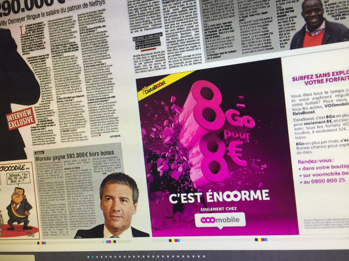 La mise en page de la pub est tout un art 😜😉 dans @sudpresseonline ce matin #nethys #voo #pub