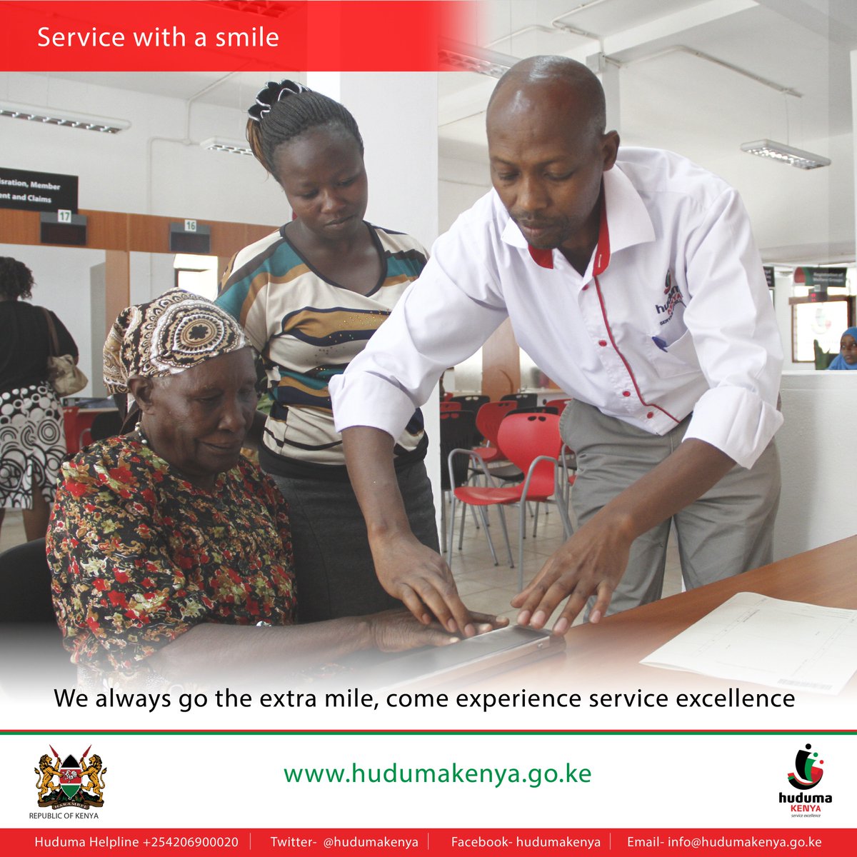 HudumaKenya's tweet photo. We always go the extra mile, Visit any Huduma Centre near you to #ExperienceServiceExcellence.
#HudumaKE https://t.co/si3lDmprDZ