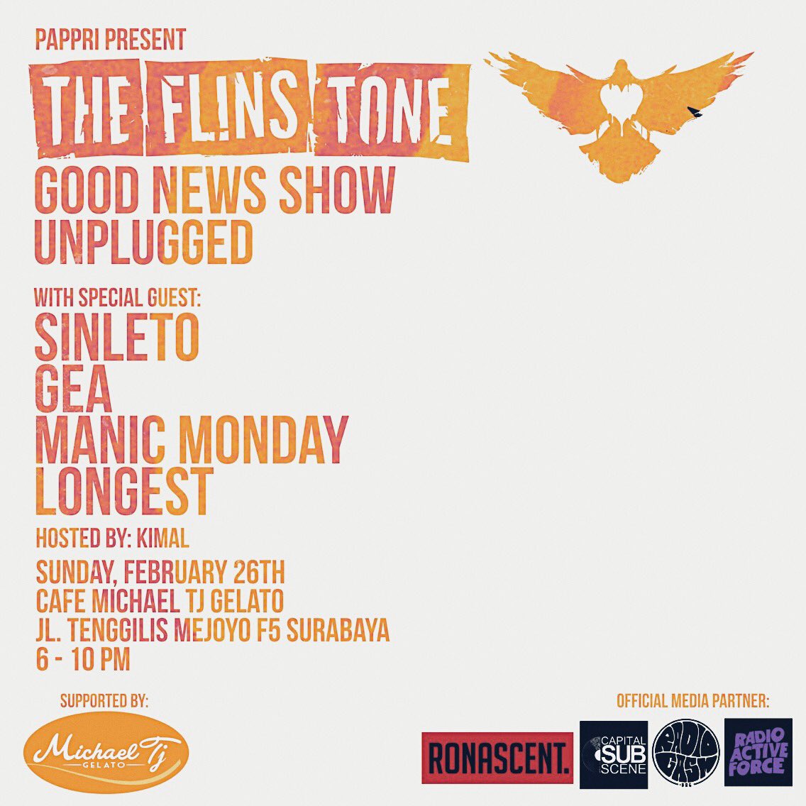 Good News Show Unplugged /With: <a href="/sinletoband/">Sinleto</a> <a href="/GEA_official/">GEΛ</a> <a href="/MM_officialband/">manicmonday_official</a> @longestmmxvi / minggu, 26 februari 2017 / see ya'll there!