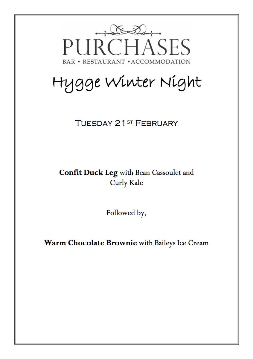 We are still taking bookings for our Hygge Winter Night tomorrow, Tuesday 21st Feb - £18 for 2 course fixed menu, bit.ly/2kZHXeZ