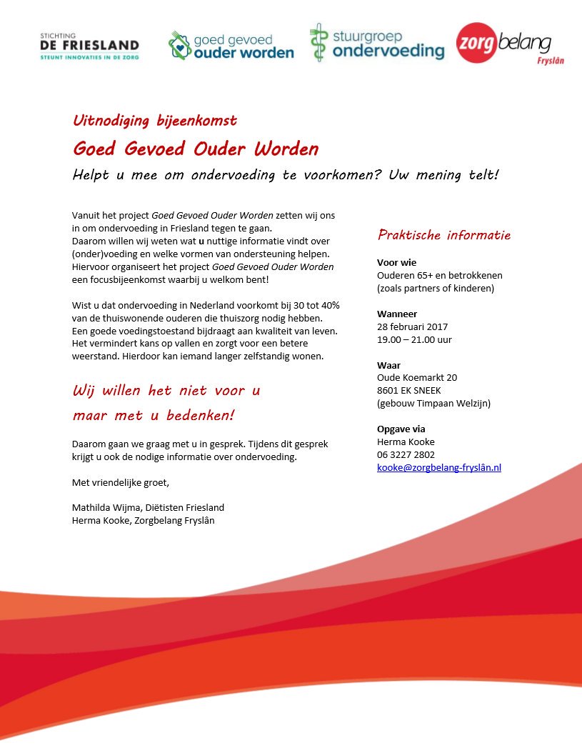 Wij willen ondervoeding bij ouderen helpen voorkomen, denkt u met ons mee? 28-02 #sneek <a href="/zorgbelangfrl/">Zorgbelang Fryslân</a> <a href="/dietistenfrl/">Diëtisten Friesland</a> <a href="/st_ondervoeding/">Stuurgr Ondervoeding</a>