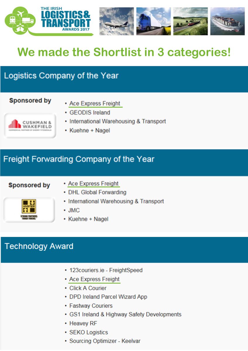 ACE_express's tweet image. We are chuffed to be shortlisted in three categories at the ILTA Awards 2017, roll on the awards night on March 30th!!😀