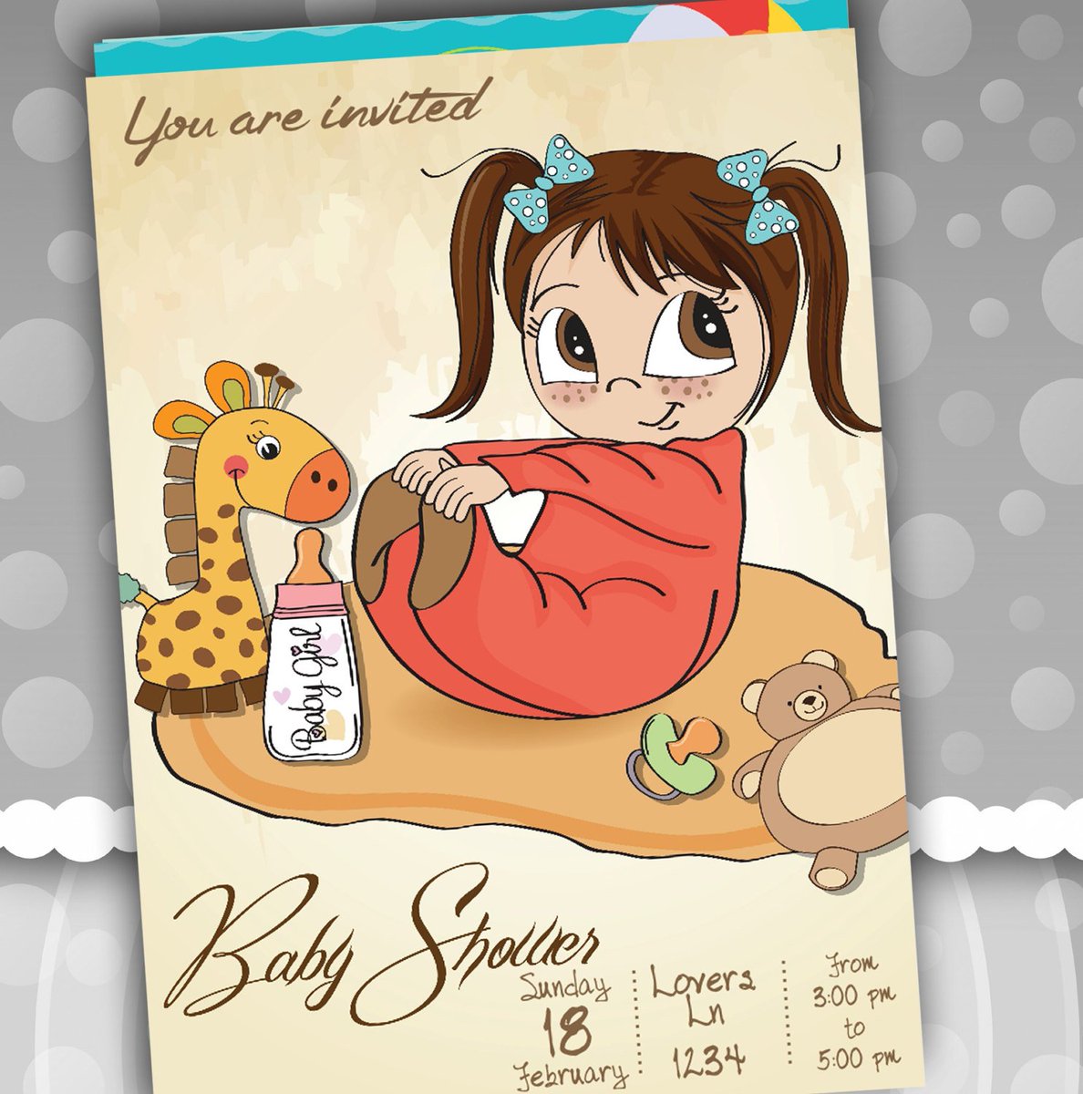 InksCreative's tweet photo. Adorable cartoon baby girl with giraffe Baby Shower Invitation https://t.co/coSUiM2NVk #InksCreative #It'SAGirl https://t.co/Q34pUVElvy