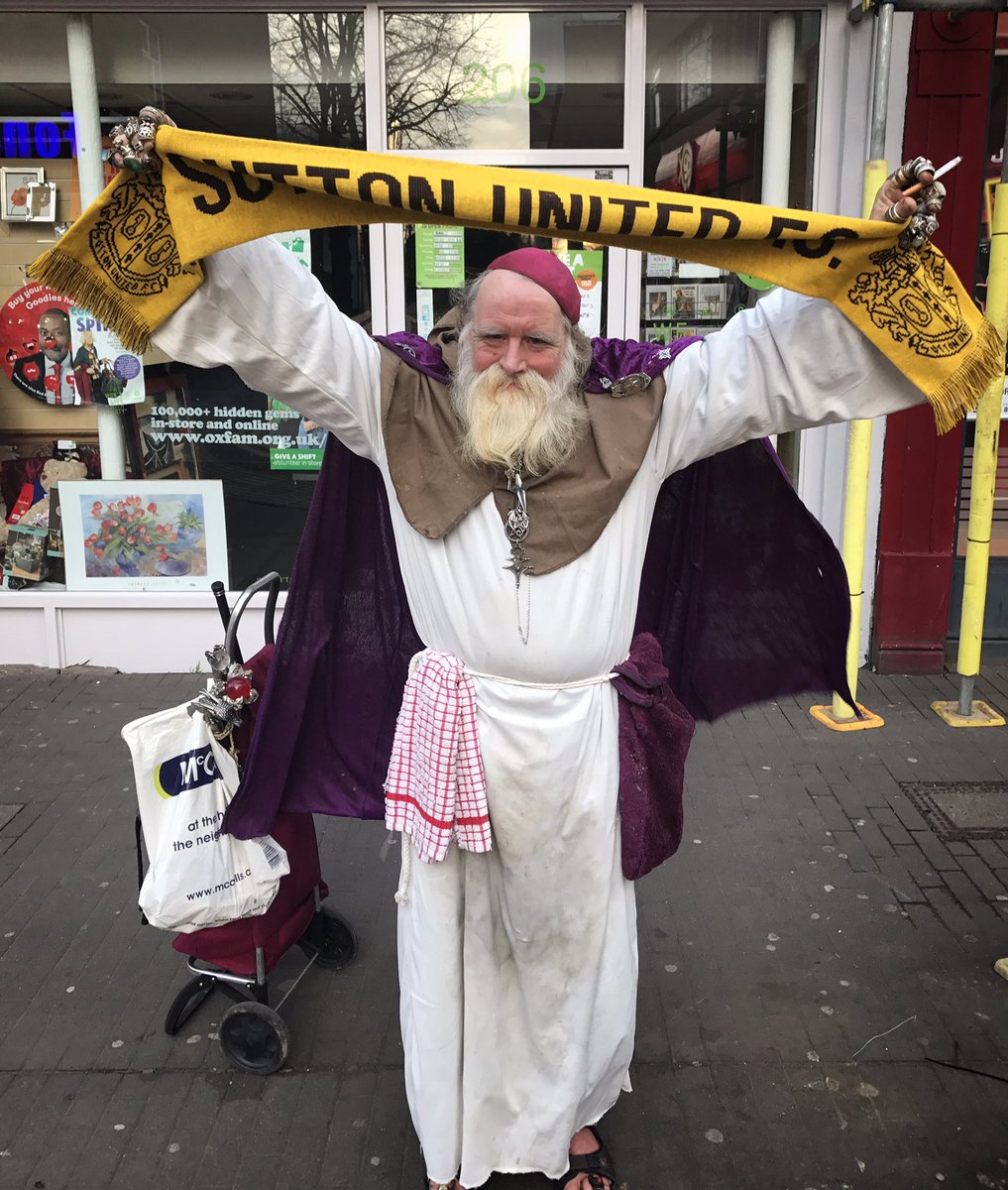 TheProjektStore's tweet photo. The Wizard Man of Sutton is fully behind @suttonunited!! ⚽️🔮⚽️ #suttonunited #wizardman #sutton #localhero #theprojektstore #facup #BBCOne https://t.co/CH59bFtgiK