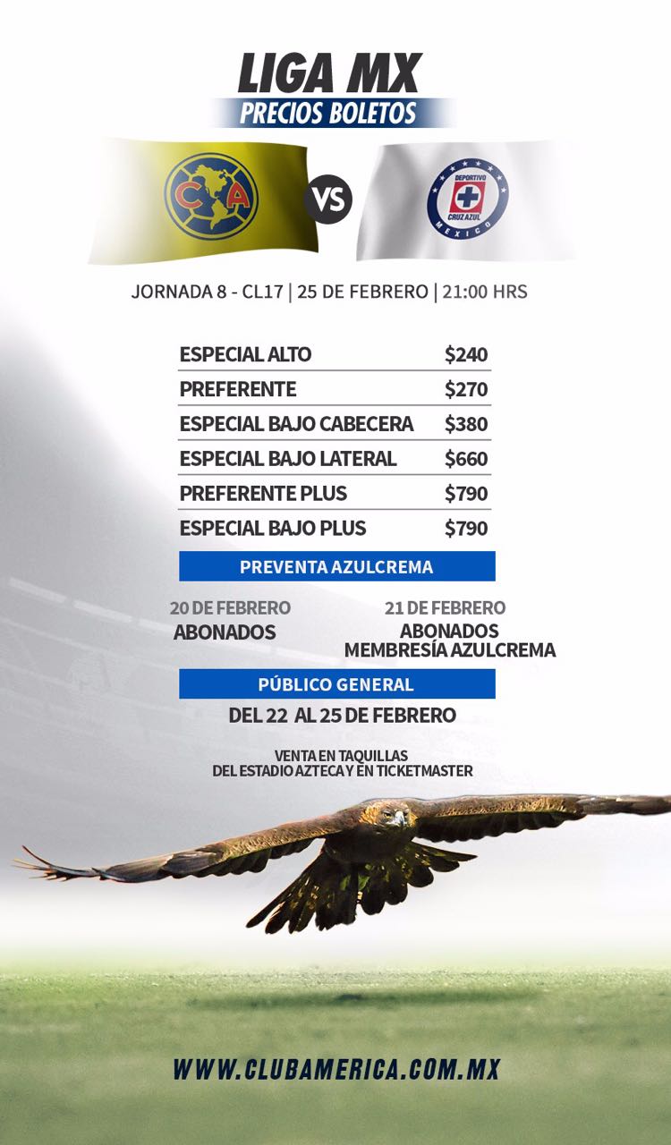 Precios América vs Cruz Azul * Club América Sitio Oficial