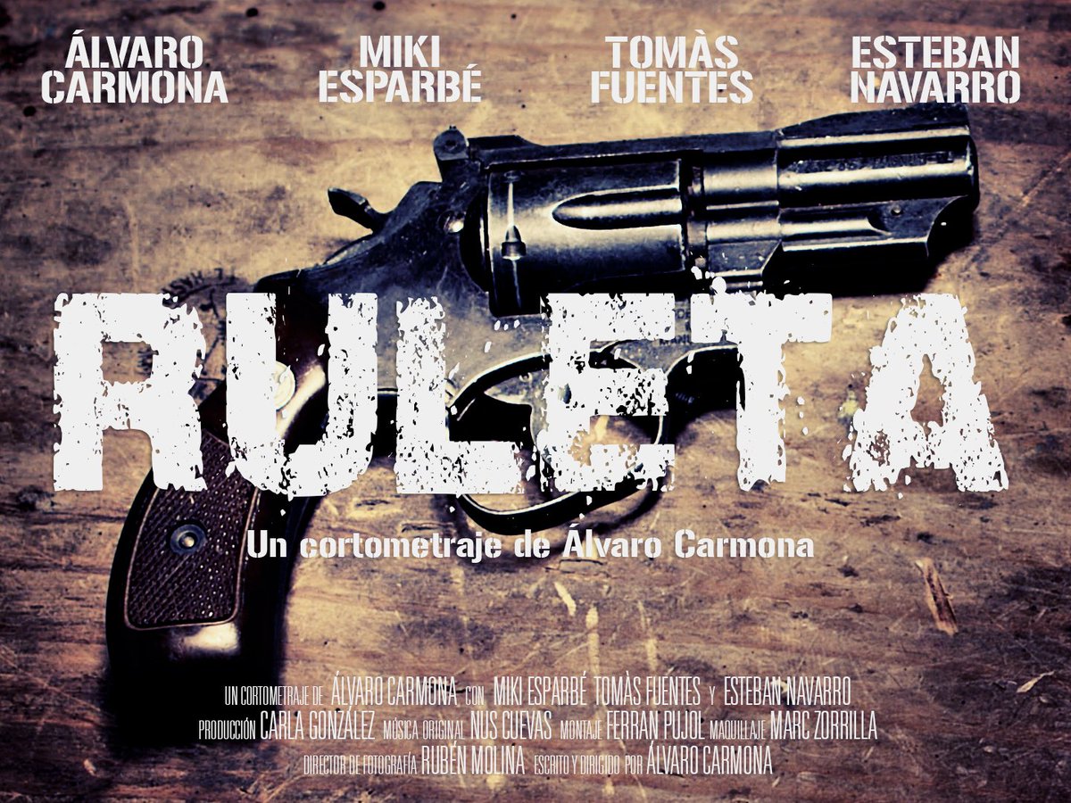 Aquí puede verse "RULETA" youtu.be/qlkLkvGxr0M corto que he escrito y dirigido; con <a href="/mikiesparbe/">Miki Esparbé</a> <a href="/cap0/">Tomàs Fuentes</a> y Esteban Navarro de <a href="/vengamonjas/">Venga Monjas</a>