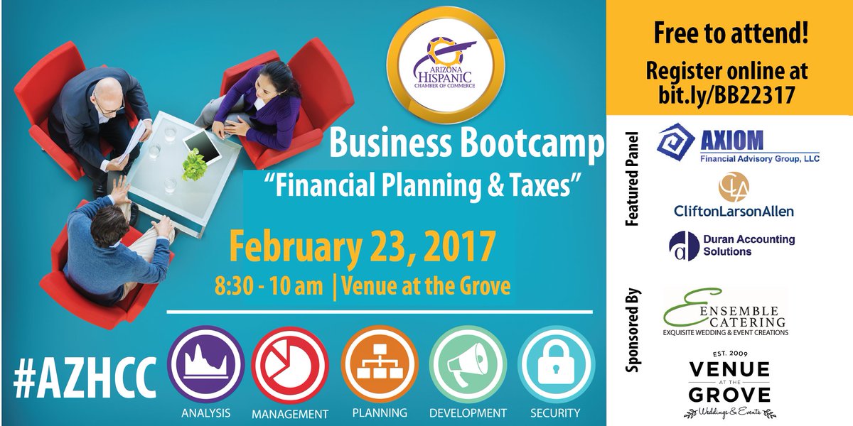 azhcc's tweet photo. Learn about Financial Planning &amp; Taxes from our panelists from Axiom, @CLAconnect and @duranaccounting at the @VenueattheGrove https://t.co/liqVORXh5g