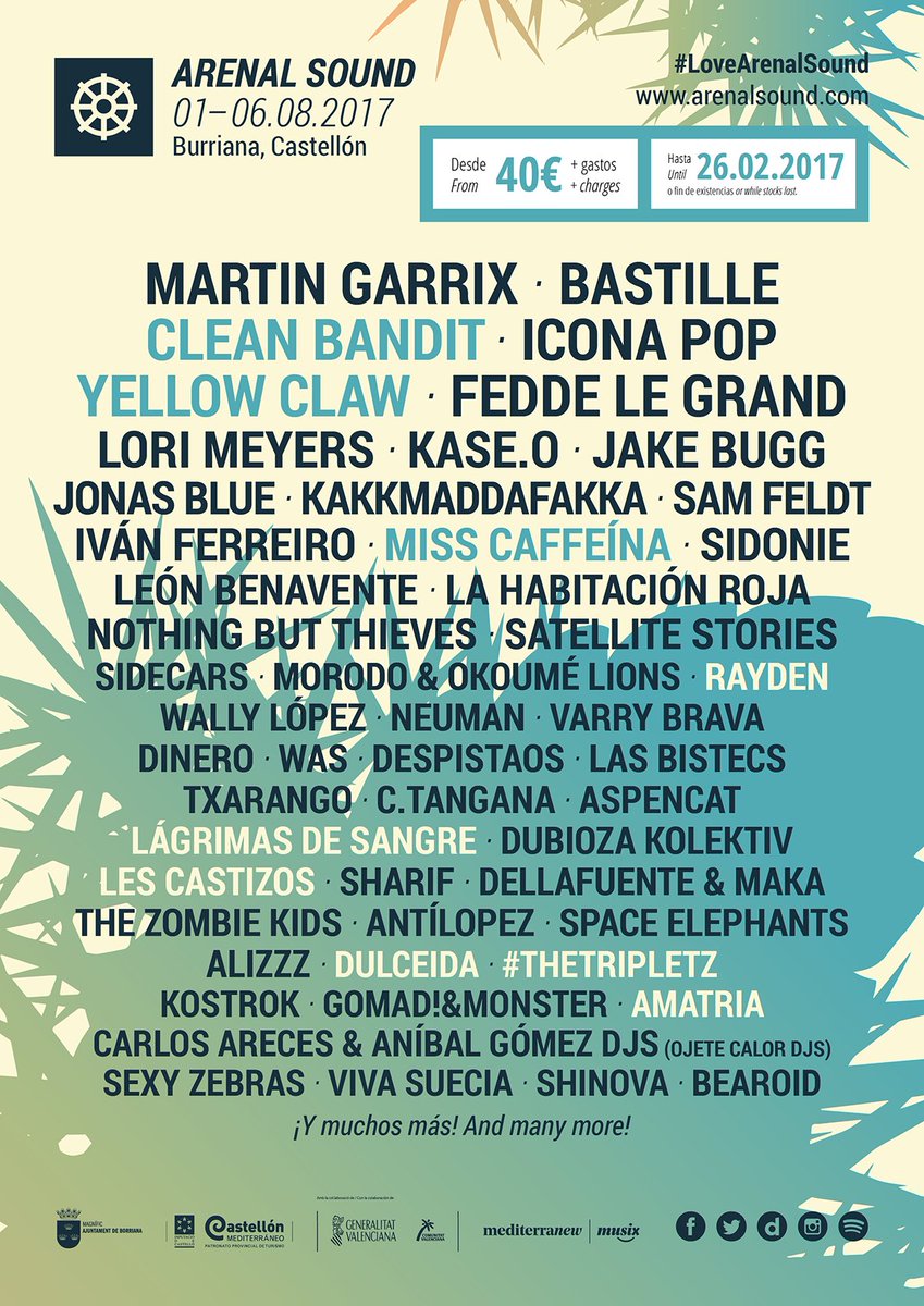 ArenalSound's tweet photo. Os recordamos cómo queda el cartel con las confirmaciones de hoy. Y muy pronto seguiremos añadiendo nombres! https://t.co/tNveGRt94L