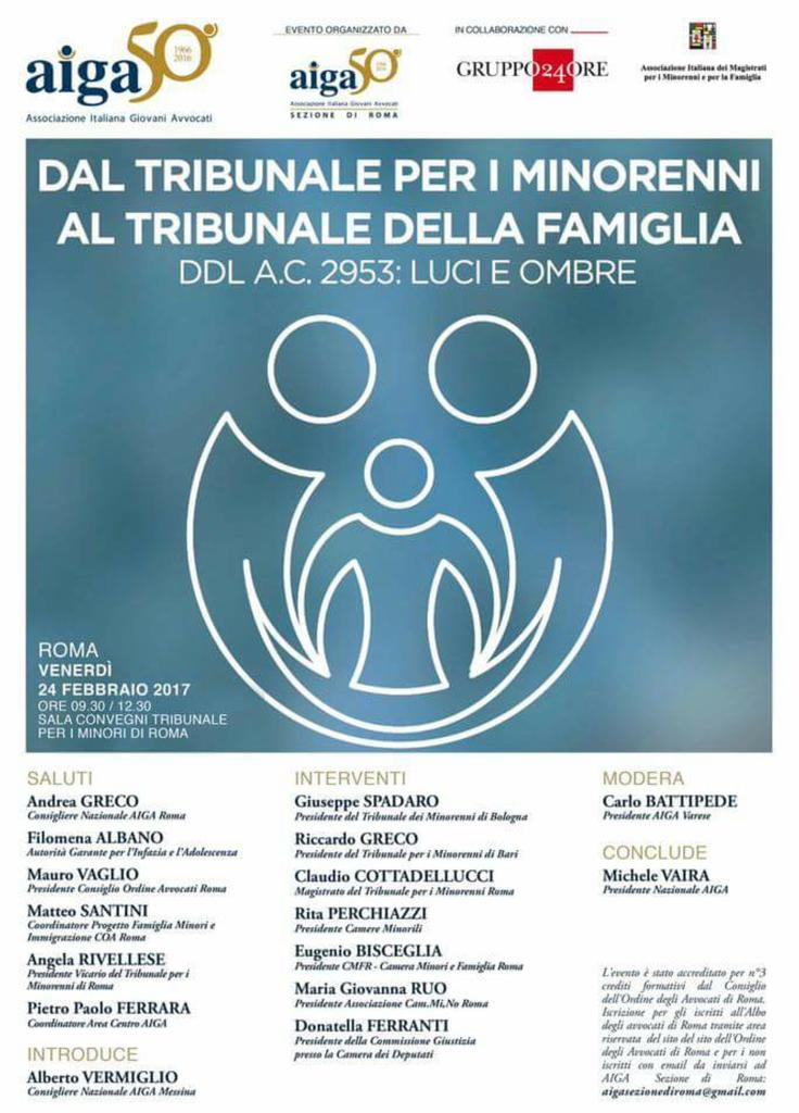 <a href="/mvaira/">M</a> <a href="/avvppferrara/">Pietro Paolo Ferrara</a> 
#AigaRoma
Dal #TribunalePerMinorenni al #TribunalePerLaFamiglia #Roma 24.02.17