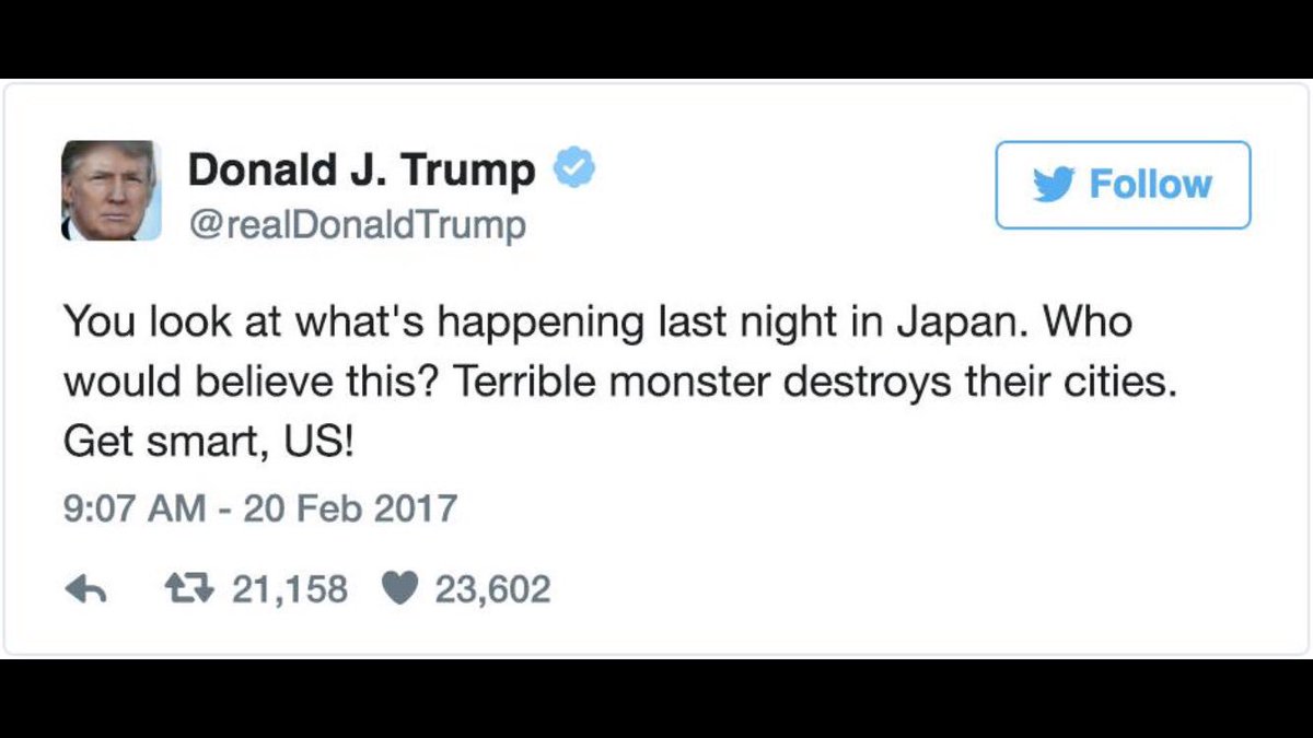 yeyo148's tweet photo. #donaldjtrump #DonaldTrump #TheRealDonaldTrump #monsters #Godzilla #whathappenedinjapan #realnews ? #fakenews ? #whonows https://t.co/YuJYA7rJ3o
