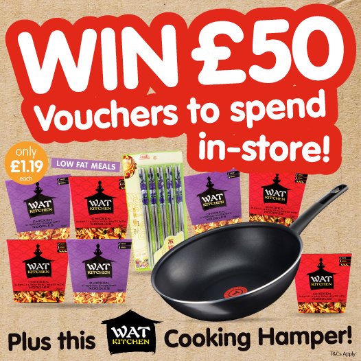 bmstores's tweet photo. 🍜 #COMPETITION! 🍜
FLW/RT for a chance to #WIN £50 B&amp;M Vouchers PLUS a fab Cooking Hamper thanks to @WATKITCHEN! Ends 23:59 27/02/2017 #WINIT https://t.co/iFB5xkCTZp
