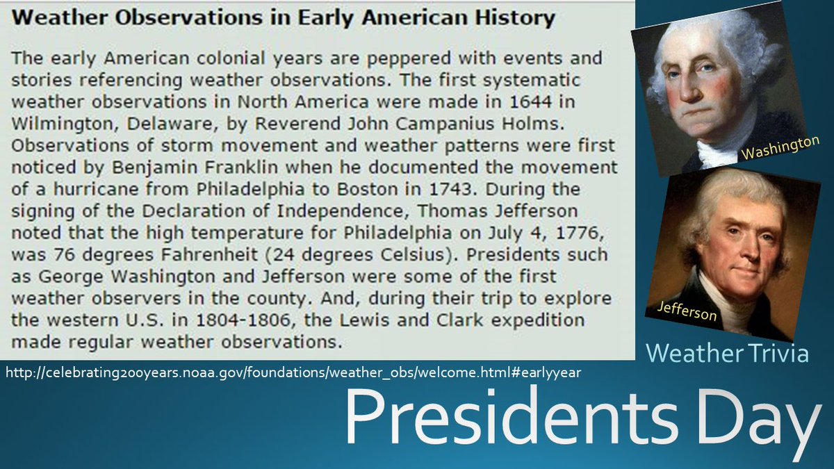NWSShreveport's tweet photo. In 1776 Jefferson recruited #WeatherObservers in VA; by 1800, 5 states had observers #PresidentsDay #lawx #arwx #okwx #txwx https://t.co/RWg2cgscZr