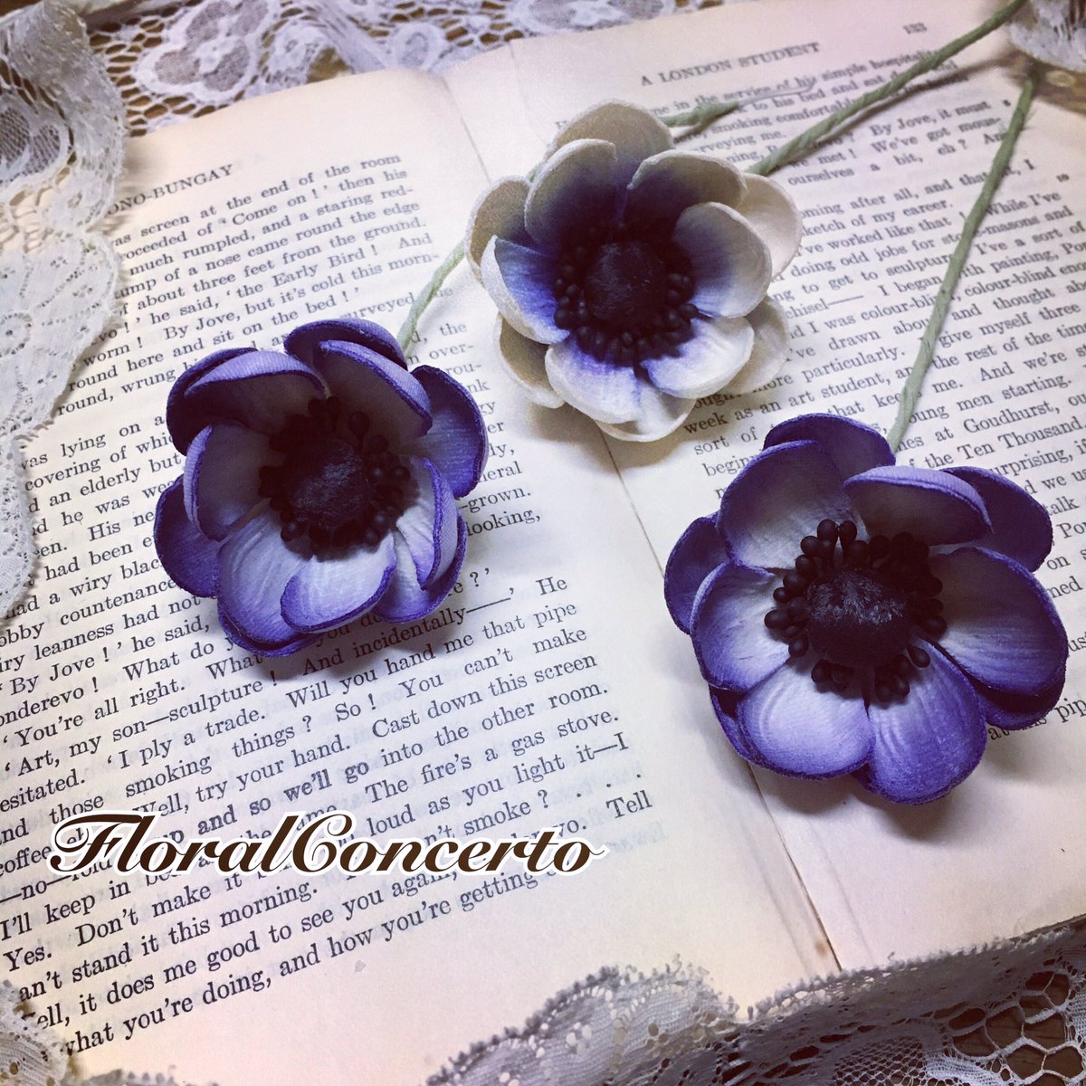 Sayaka フローラルコンチェルト בטוויטר アネモネのお花 紫と白のグラデーションを作って見ました W ﾟ 紫もかわいい フローラルコンチェルト 布花 アネモネ