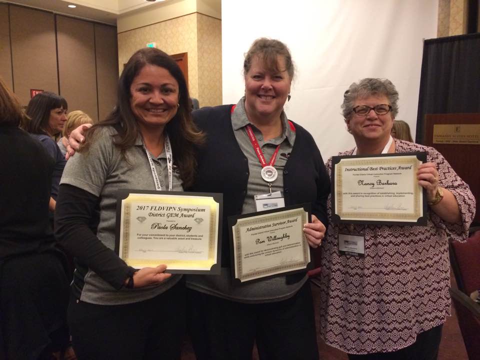 Pasco_eSchool's tweet photo. Congrats to Pasco eSchool Ninja winners at #FLDVIPN17 Trendsetter Awards-JoAnne Glenn, Pam Willoughby, Paola Sanchez, and Nancy Barbara! https://t.co/kv6gg4yaiv