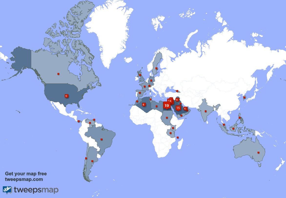 SajaHaj's tweet photo. My followers are in Egypt(19%), Saudi Arabia(14%)... Get your map too: https://t.co/zDZjPvS5eg https://t.co/hEqov7xs5G