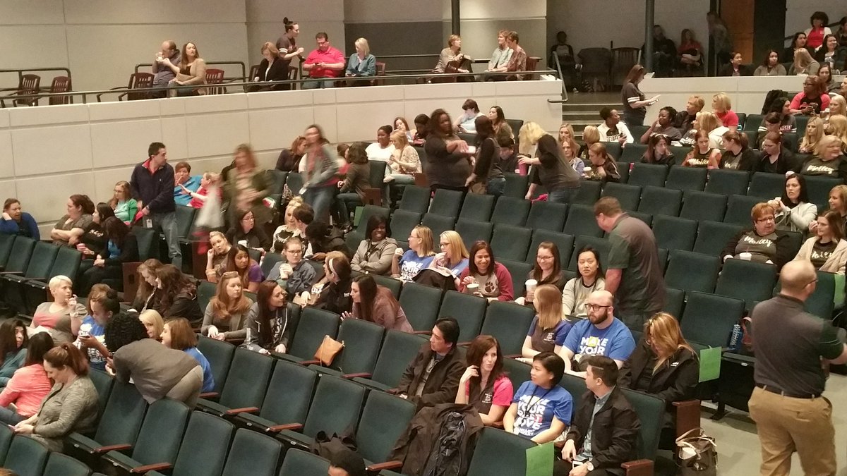 MaryKSmith2's tweet photo. The gang's all here, excitedly waiting to hear how to be an awesome educator. Yay Todd Whittaker!! https://t.co/xIKX5DzdgB
